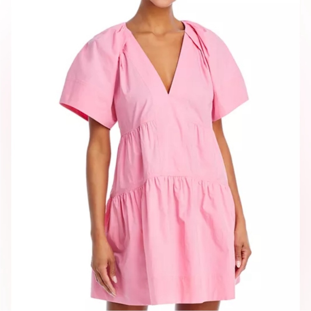 A.L.C. Bubble Pink V-Neck Tiered Mini Dress